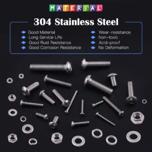 Glarks 1325Pcs M2 M3 M4 M5 M6 Button Head Screws 304 Stainless Steel Hex Socket Cap Screws Bolts and Nuts Washers Assortment Kit with Hex Wrench for Machinery Furniture Car Repair