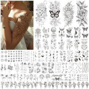 celaza 61 sheets sexy tiny flowers temporary tattoos for women girls, 275 styles fake tattoos stickers, black henna tattoo for adult long lasting realistic