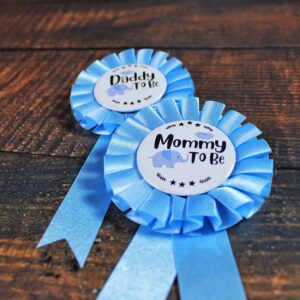 HAPPYLAND Baby Boy Shower Decorations Baby Blue Elephant Tinplate Badge Mommy to Be and Daddy to Be Baby Shower