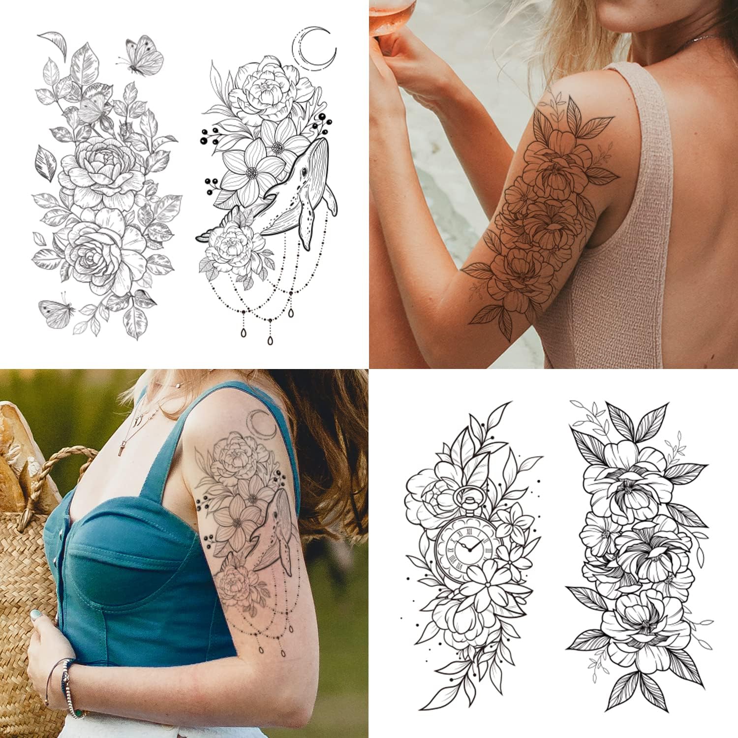 Celaza 61 Sheets Sexy Tiny Flowers Temporary Tattoos for Women Girls, 275 Styles Fake Tattoos Stickers, Black Henna Tattoo for Adult Long Lasting Realistic