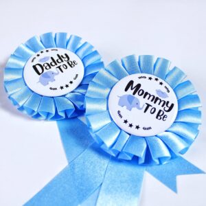 HAPPYLAND Baby Boy Shower Decorations Baby Blue Elephant Tinplate Badge Mommy to Be and Daddy to Be Baby Shower