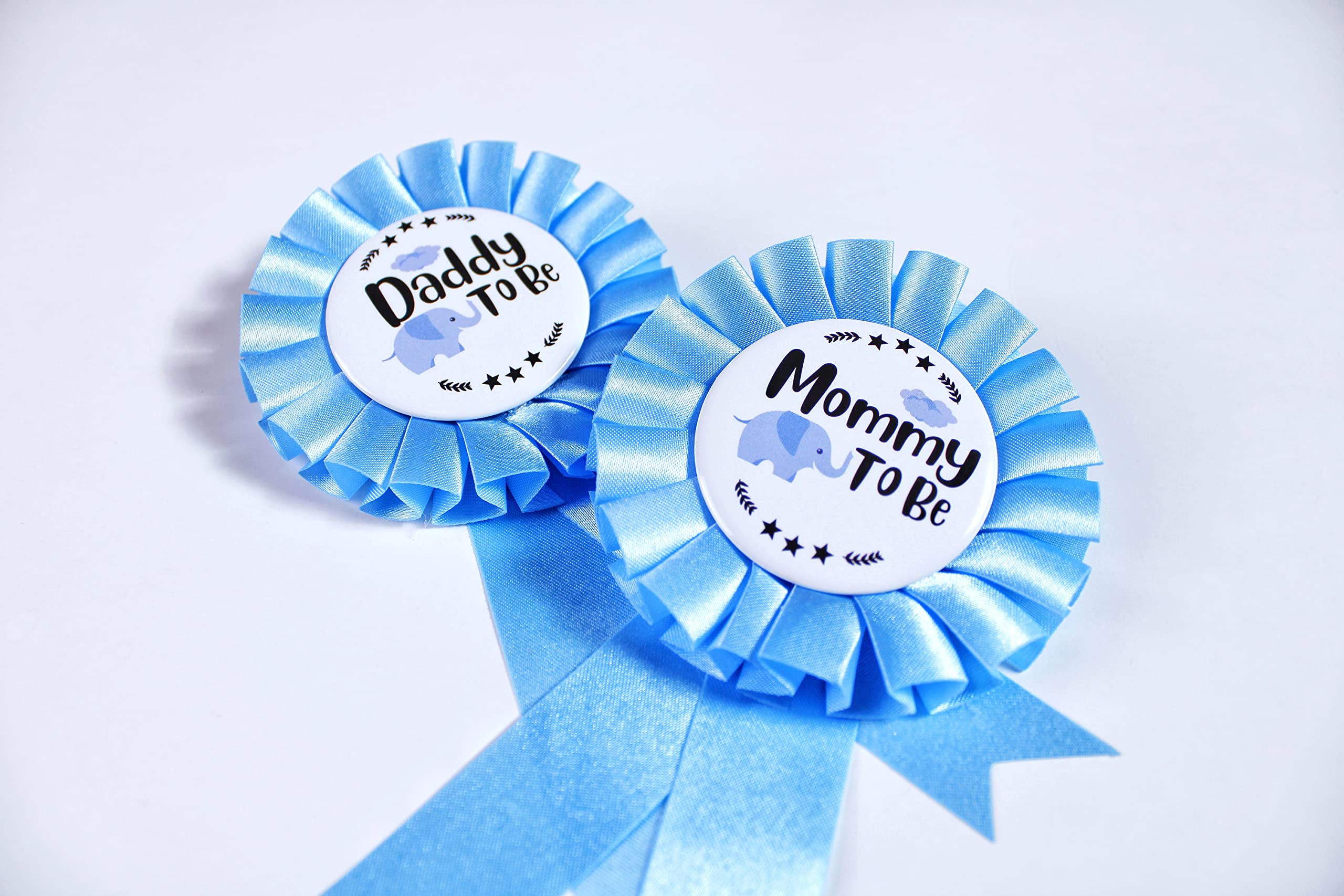 HAPPYLAND Baby Boy Shower Decorations Baby Blue Elephant Tinplate Badge Mommy to Be and Daddy to Be Baby Shower