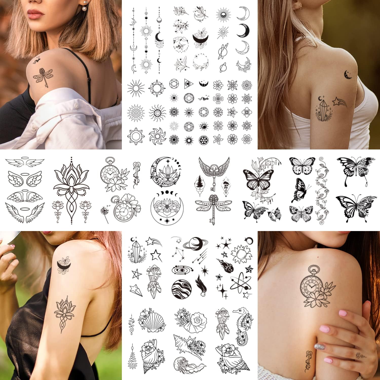 Celaza 61 Sheets Sexy Tiny Flowers Temporary Tattoos for Women Girls, 275 Styles Fake Tattoos Stickers, Black Henna Tattoo for Adult Long Lasting Realistic