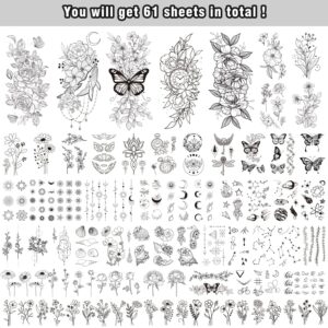 Celaza 61 Sheets Sexy Tiny Flowers Temporary Tattoos for Women Girls, 275 Styles Fake Tattoos Stickers, Black Henna Tattoo for Adult Long Lasting Realistic