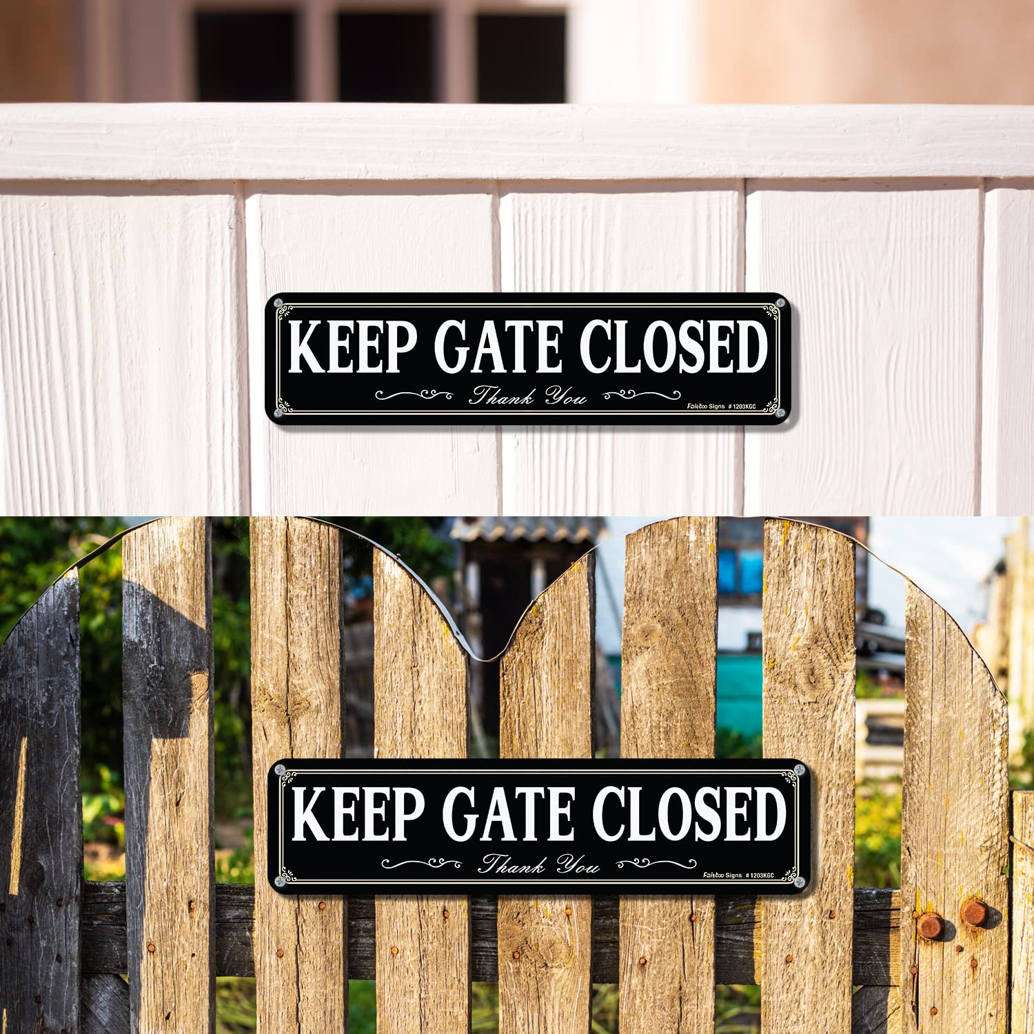 Faittoo Keep Gate Closed Sign, 2-Pack 12 x 3 Inch Reflective Rust Free Aluminum, UV Protected, Weather/Fade Resistant, Easy to Install and Read, Indoor/Outdoors Use