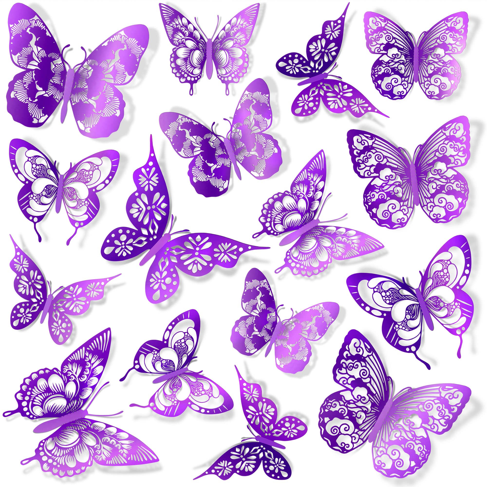 3D Butterfly Wall Decor Butterflies Wall Sticker Removable DIY Hollow PVC Butterfly Wall Decals for Kids Baby Bedroom Girls Child Teens Nursery Classroom Living Room Wedding Birthday Cake Party