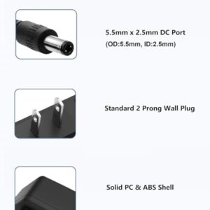 12V DC Power Supply 1A Universal AC Adapter, 100-240 50/60Hz AC to DC 12 Volts 1Amp Power Adapter Transformer, DC 12V Power Cord, 5.5mm x 2.5mm DC Plug & 1Tip