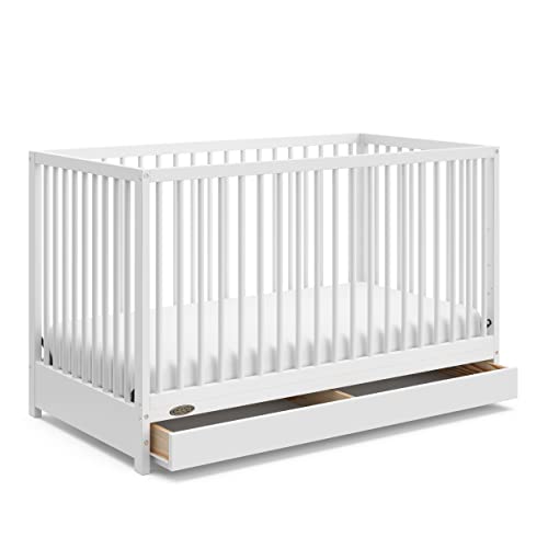 Graco Teddi 5-in-1 Convertible Crib with Drawer (White) – GREENGUARD Gold Certified, Crib with Drawer Combo, Full-Size Nursery Storage Drawer, Converts to Toddler Bed, Daybed and Full-Size Bed