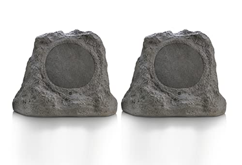 SOUND PRO SPS-2000-SL Dual Bluetooth Active Rock Speaker Pair for Outdoor, Patio, Garden, Pool Area, Gray Slate