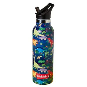 highlights insulated water bottle for kids, 20-ounce stainless steel water bottles for boys and girls, double wall vacuum insulated, kids water bottle for school (dinosaur - green)