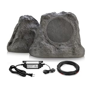 SOUND PRO SPS-2000-SL Dual Bluetooth Active Rock Speaker Pair for Outdoor, Patio, Garden, Pool Area, Gray Slate