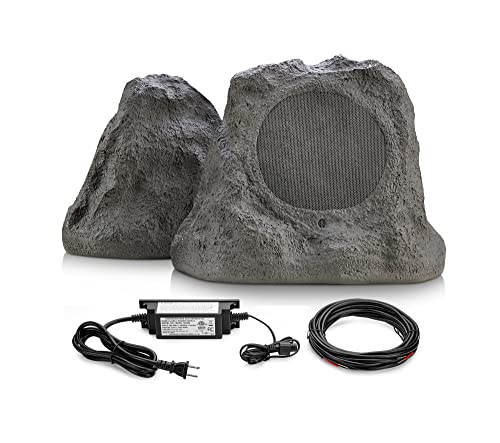 SOUND PRO SPS-2000-SL Dual Bluetooth Active Rock Speaker Pair for Outdoor, Patio, Garden, Pool Area, Gray Slate