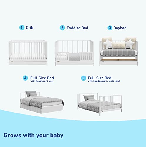 Graco Teddi 5-in-1 Convertible Crib with Drawer (White) – GREENGUARD Gold Certified, Crib with Drawer Combo, Full-Size Nursery Storage Drawer, Converts to Toddler Bed, Daybed and Full-Size Bed