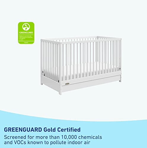 Graco Teddi 5-in-1 Convertible Crib with Drawer (White) – GREENGUARD Gold Certified, Crib with Drawer Combo, Full-Size Nursery Storage Drawer, Converts to Toddler Bed, Daybed and Full-Size Bed