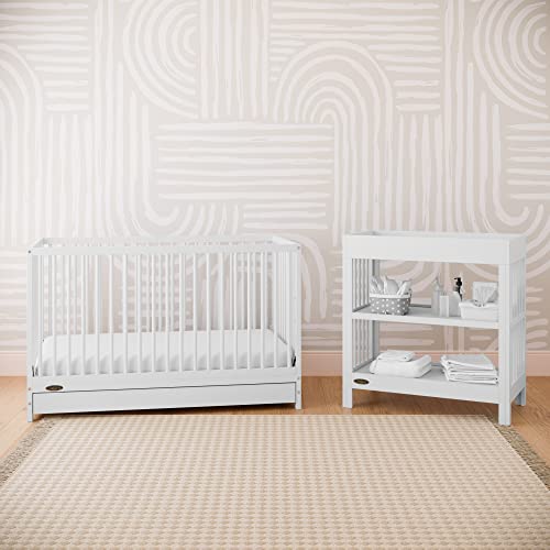 Graco Teddi 5-in-1 Convertible Crib with Drawer (White) – GREENGUARD Gold Certified, Crib with Drawer Combo, Full-Size Nursery Storage Drawer, Converts to Toddler Bed, Daybed and Full-Size Bed