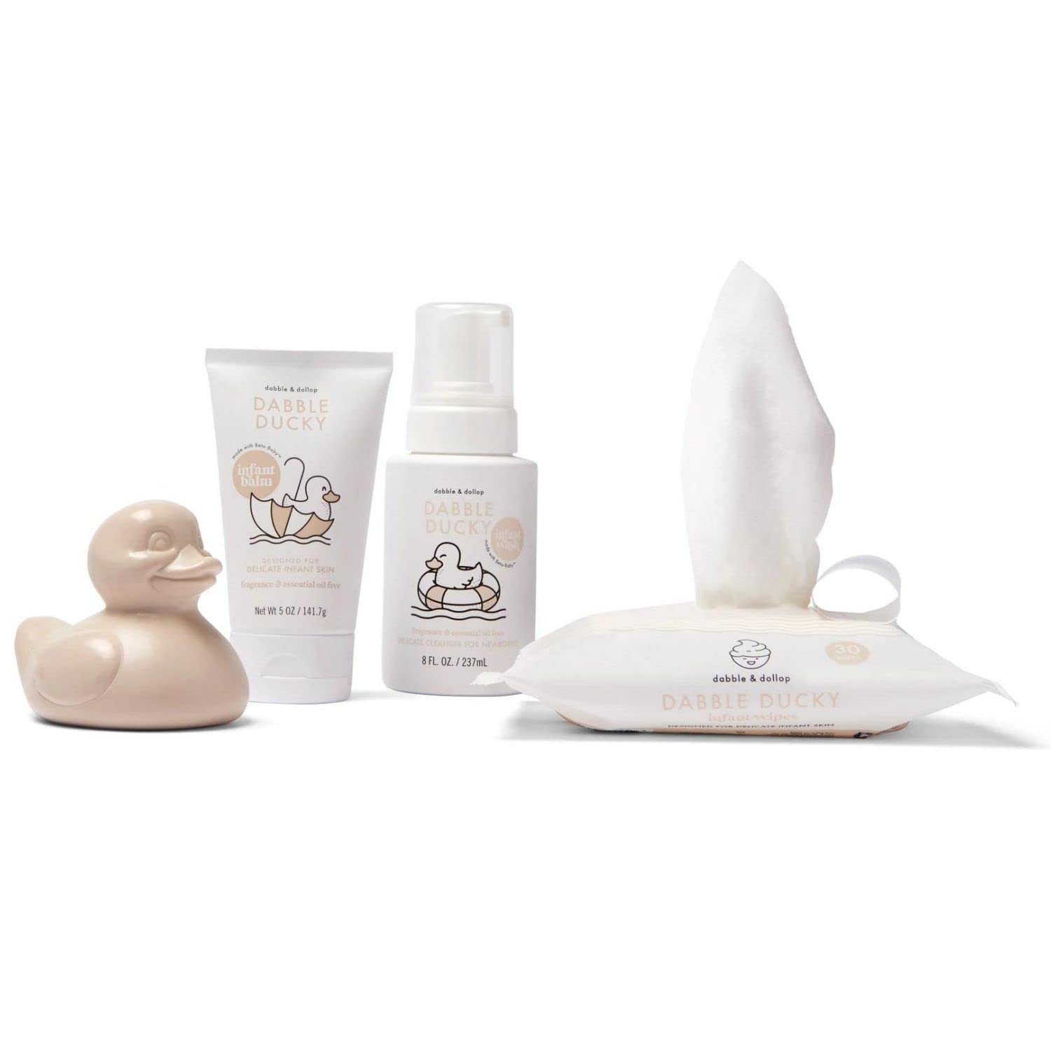 Dabble & Dollop Infant Essentials Kit with Gift Tote - Natural Set for Babies, Fragrance & Essential Oil Free, 100% USA-Made, Dye-Free, Tear-Free, Vegan