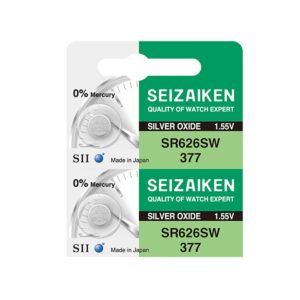 seizaiken 377 sr626sw 1.55v 0% hg silver oxide watch battery (2 batteries) made in japan by seiko