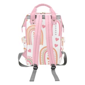 CUXWEOT Pattern Pink Rainbow Heart Diaper Bags Personalized with Name Customized Travel Back Pack Hiking Camping Mum Backpack