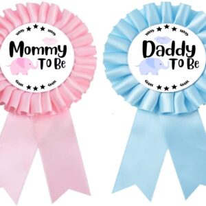 PATICARRY Elephant Themed Tinplate Badge Set, Light Pink and Blue Satin, Perfect for Baby Shower