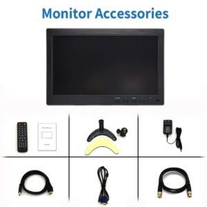 Qcvoruno 10.1 inch Security Monitor & Displays, 1024 * 600 Resolution, HD/BNC/AV/VGA/USB Input, Built-in Dual Speakers Portable LCD Monitor, Suitable for Game CCTV PC DVD DSLR