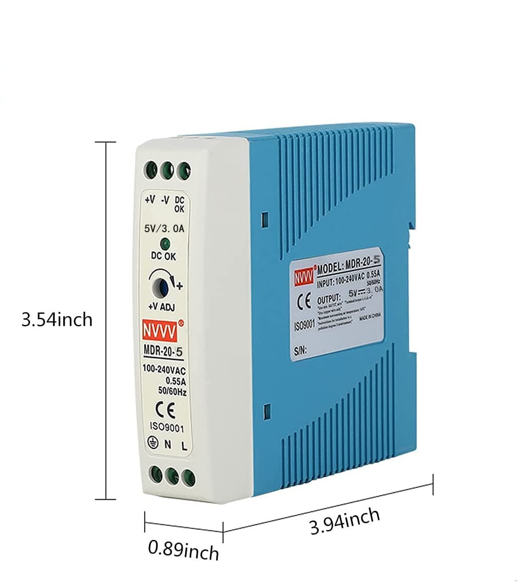 MDR-20-5 AC to DC DIN-Rail Power Supply 5V 3 Amp 15W