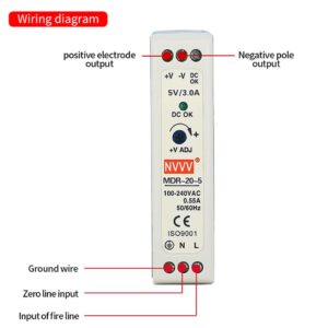 MDR-20-5 AC to DC DIN-Rail Power Supply 5V 3 Amp 15W