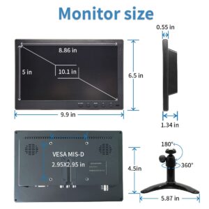 Qcvoruno 10.1 inch Security Monitor & Displays, 1024 * 600 Resolution, HD/BNC/AV/VGA/USB Input, Built-in Dual Speakers Portable LCD Monitor, Suitable for Game CCTV PC DVD DSLR