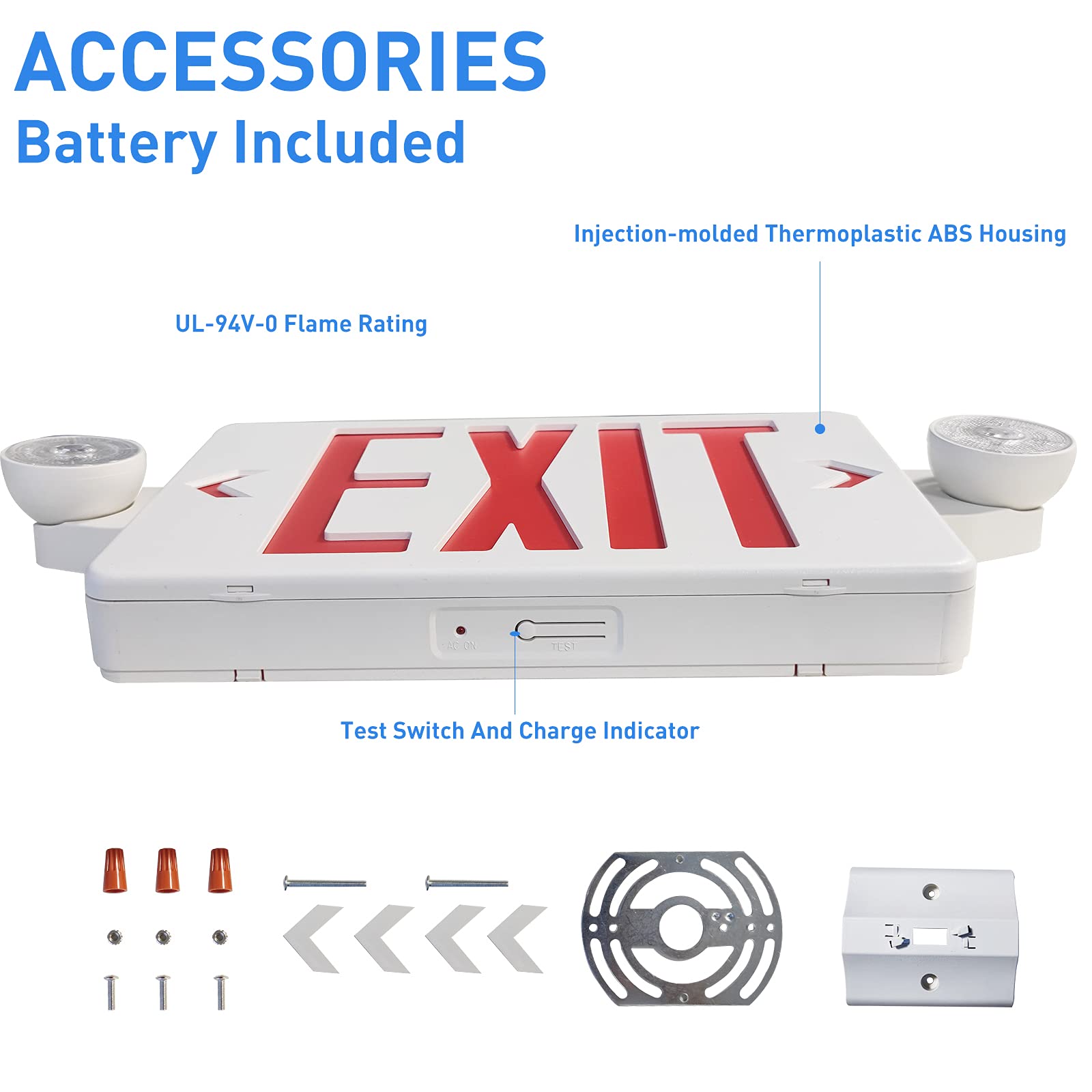 Exit Sign with Emergency Exit Lights, OSTEK ABS Fire Safety Red Emergency Exit Sign with 2 Adjustable Flood Lights, Double Face and 90min Long Backup Battery, (UL Certified 120-277V) (6pack)