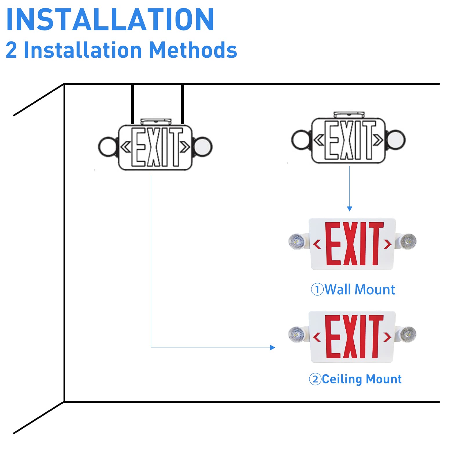 Exit Sign with Emergency Exit Lights, OSTEK ABS Fire Safety Red Emergency Exit Sign with 2 Adjustable Flood Lights, Double Face and 90min Long Backup Battery, (UL Certified 120-277V) (6pack)