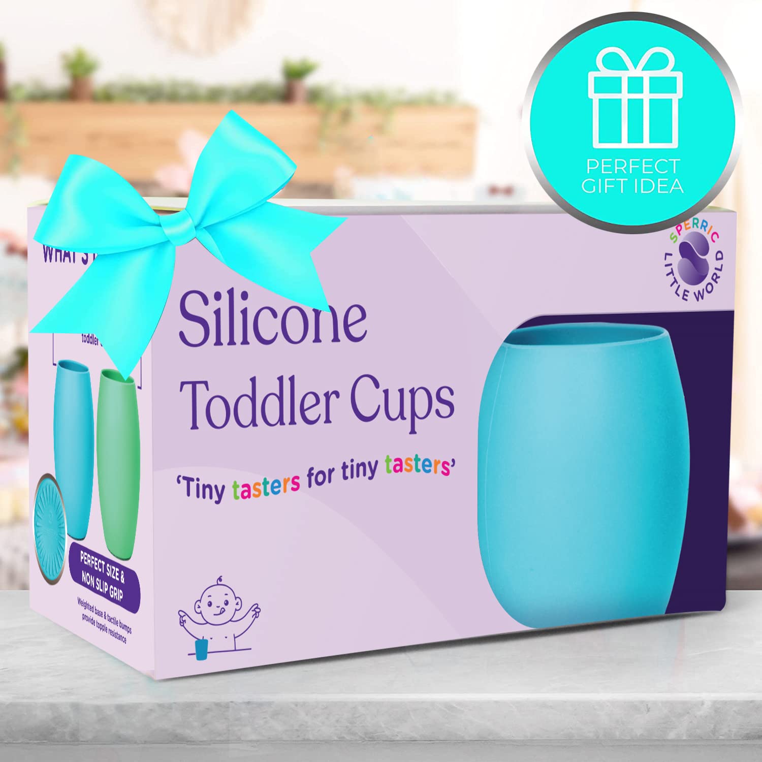 Sperric Silicone Mini Cups For Toddlers Baby Drinking Training Cup (2 Pack) 4.5 OZ (Green & Blue)