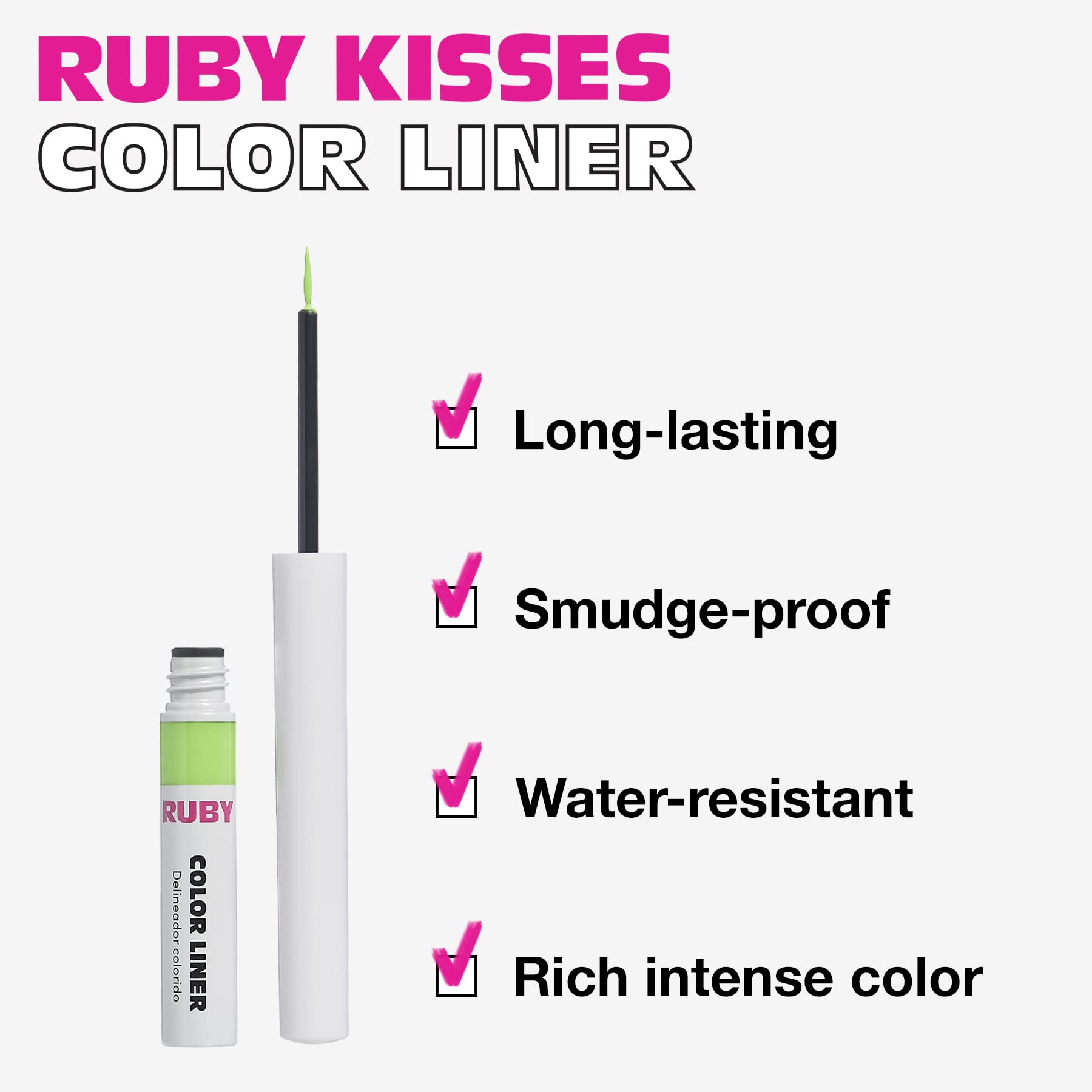 Ruby Kisses Color Liquid Eyeliner Water Resistant Long Lasting Eyeliner 3 ml (0.10 fl.oz.) (Neon Green)