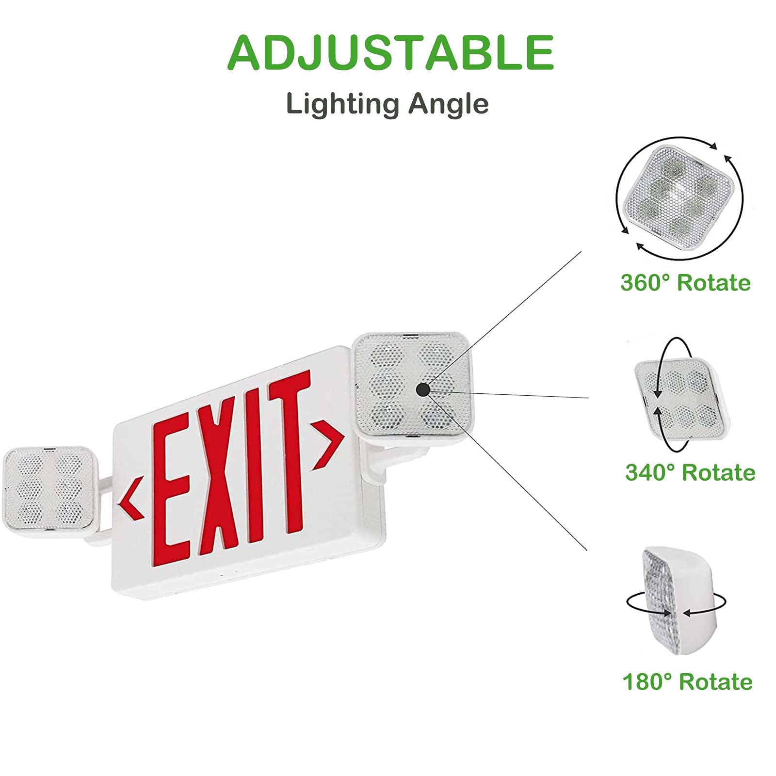 LED Combo Exit Sign Emergency Light, Double Sided with Two LED Flood Lights, Exit Signs for Business with Battery Backup, Fire Resistant UL 94V-0, Commercial Grade Brand: LED Flying Direct