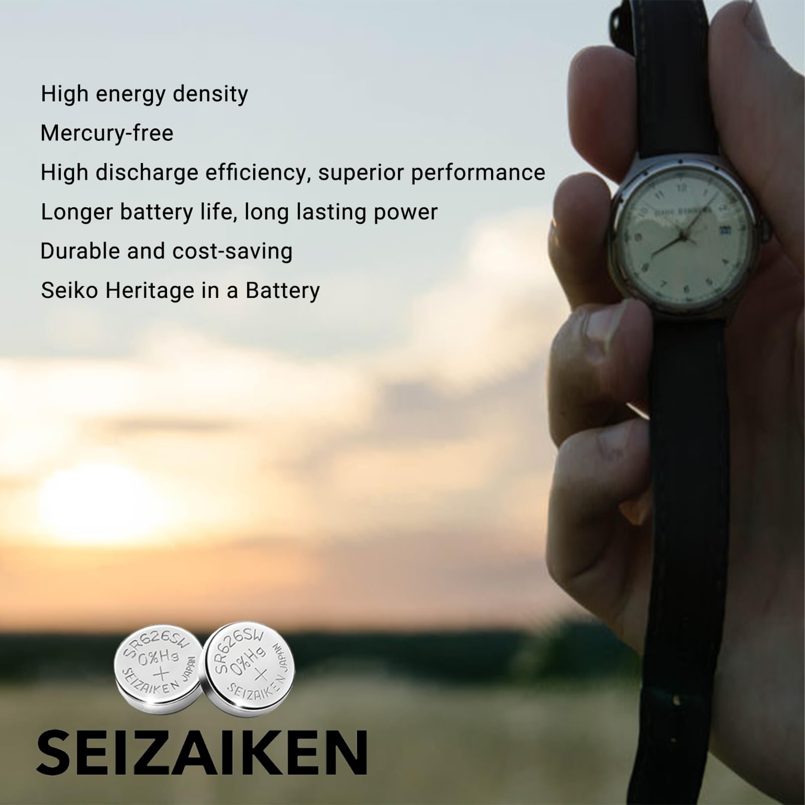 Seizaiken 377 SR626SW 1.55V 0% Hg Silver Oxide Watch Battery (2 Batteries) Made in Japan by Seiko