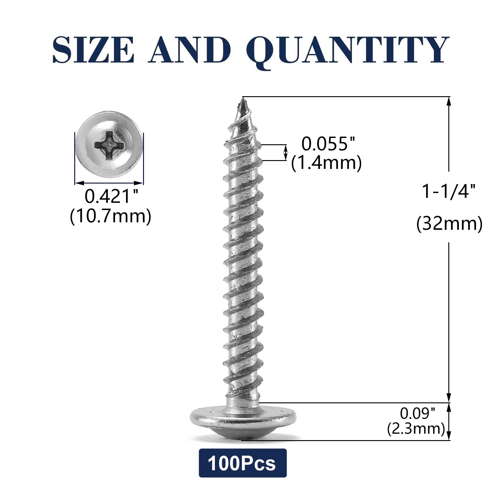 #8 x 1-1/4" Wood Screw 100Pcs 410 Stainless Steel Standard Thread Truss Head Fast Self Tapping by SG TZH