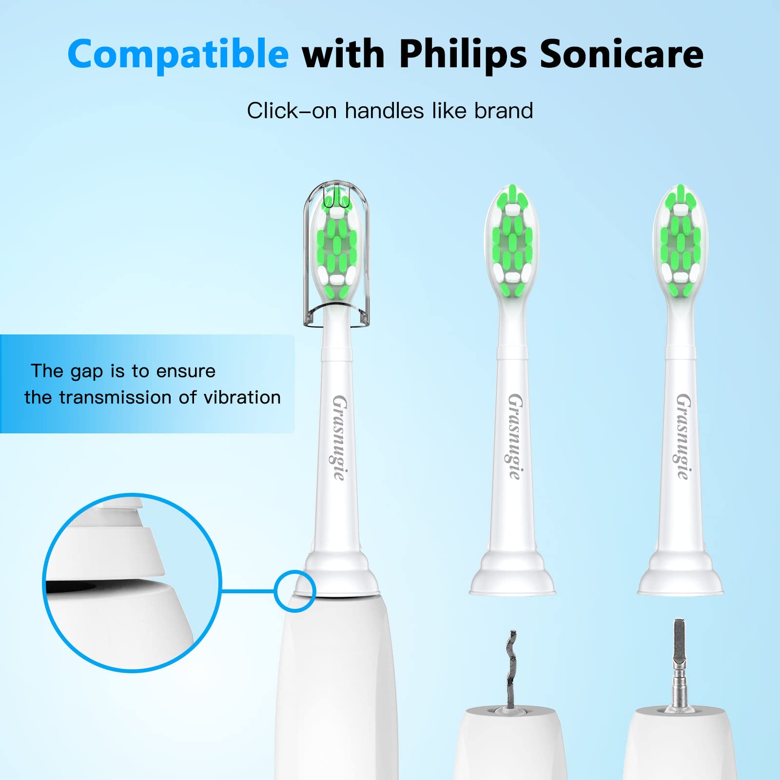 Grasnugie Replacement Toothbrush Head for Philips Sonicare FlexCare ProtectiveClean HealthyWhite 6100 5100 4100 1100 W2 W3 C2 C3 G2 G3 HX6062 HX6064 Electric Toothbrush, 10 Brush Heads