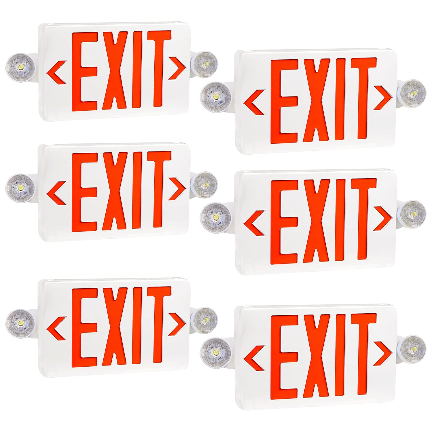 Exit Sign with Emergency Exit Lights, OSTEK ABS Fire Safety Red Emergency Exit Sign with 2 Adjustable Flood Lights, Double Face and 90min Long Backup Battery, (UL Certified 120-277V) (6pack)