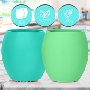 Sperric Silicone Mini Cups For Toddlers Baby Drinking Training Cup (2 Pack) 4.5 OZ (Green & Blue)