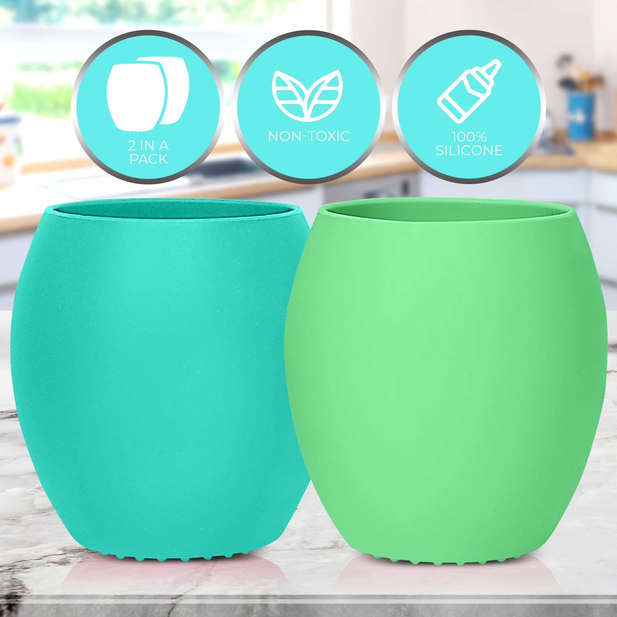 Sperric Silicone Mini Cups For Toddlers Baby Drinking Training Cup (2 Pack) 4.5 OZ (Green & Blue)