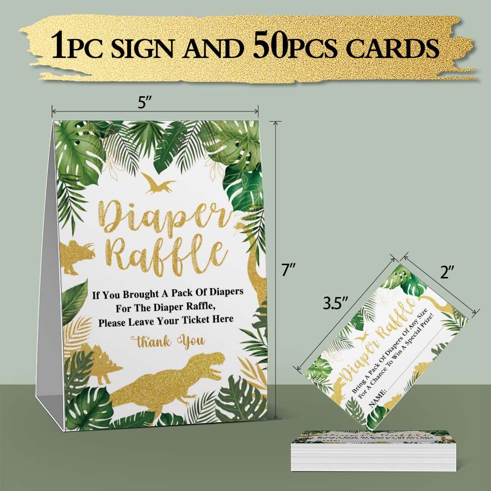 Diaper Raffle Sign & Cards, Dinosaur Themed For Baby Showers, Diaper Raffle Baby Shower Game Kit (1 Standing Sign + 50 Guessing Cards), Bring A Pack Of Diapers Game