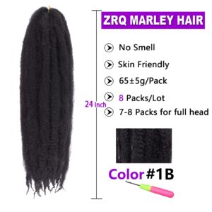 ZRQ 8 Packs Marley Hair Crochet Braids,24 Inch Afro Kinky Marley Braiding Hair, Synthetic Curly Twist Marley Hair, Long Springy Afro Twist Hair Extensions (1B#,8 Packs)