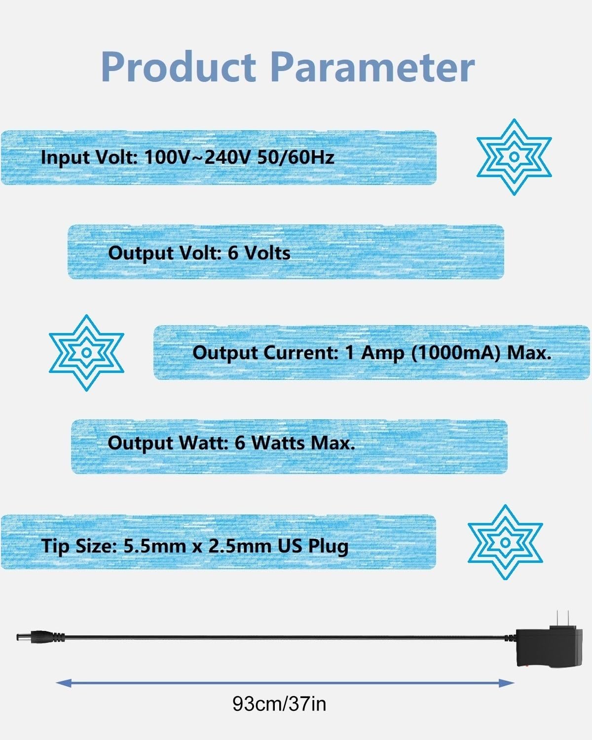 6V DC Power Supply 1A Universal AC Adapter, 100-240V 50/60Hz AC to DC 6 Volts 1Amp Power Adapter Transformer, DC 6V Power Cord, 5.5mm x 2.5mm DC Plug