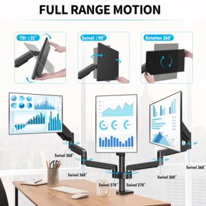 MOUNTUP Gas Spring Triple Monitor Stand + Full Motion Dual Monitor Desk Mount Bundle