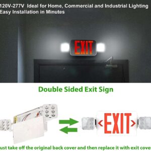 LED Combo Exit Sign Emergency Light, Double Sided with Two LED Flood Lights, Exit Signs for Business with Battery Backup, Fire Resistant UL 94V-0, Commercial Grade Brand: LED Flying Direct