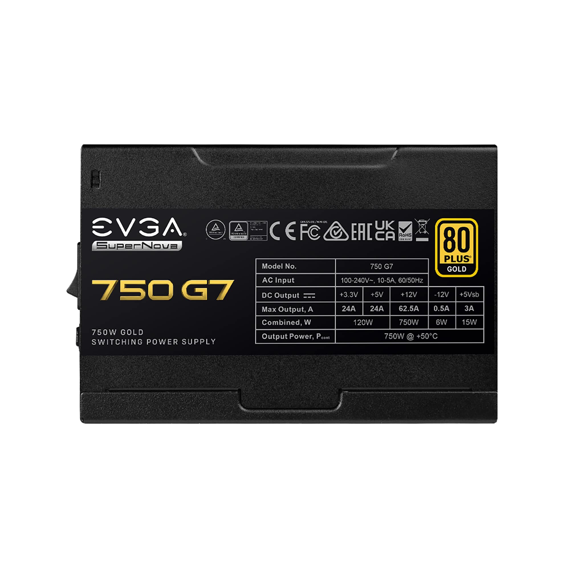 EVGA Supernova 750 G7, 80 Plus Gold 750W, Fully Modular, Eco Mode with FDB Fan, 10 Year Warranty, Includes Power ON Self Tester, Compact 130mm Size, Power Supply 220-G7-0750-X1