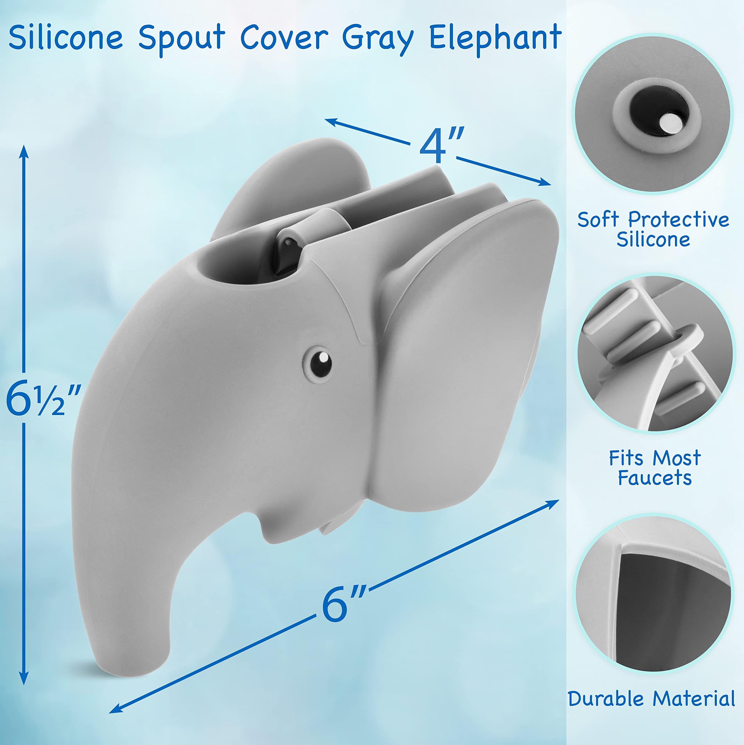 Elephant Faucet Cover for Kids | Child-Friendly Silicone Bath Spout Protector with Easy Installation | Safe for Baby Bathtime | Cute Bathroom Safety Accessory | Gray Baby Bath Essentials | With MUMS