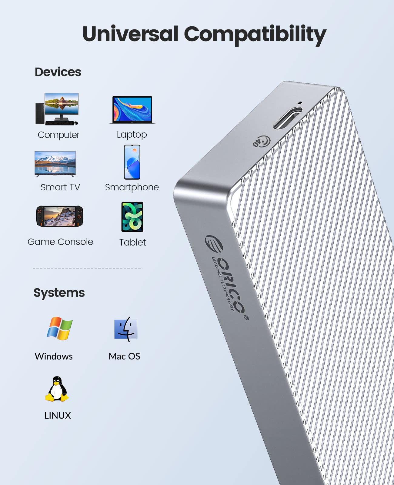 ORICO 40Gbps M.2 NVMe SSD Enclosure USB4 PCIe3.0x4 USB-C Aluminum Adapter, Upgraded NVMe PCIe 2280 M-Key External M2 Solid State Drive Enclosure, Compatible Thunderbolt 3/4 USB3.2/3.1/3.0/ Type C