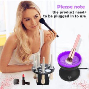 Electric Makeup Brush Cleaner with Drying Rack, Luxiv 2 In 1 Wash&Dry Makeup Brush Cleaner Machine Fit for All Size Brush Automatic Spinner Machine, Makeup Brush Beauty Blender Cleaner (Black+Purple)