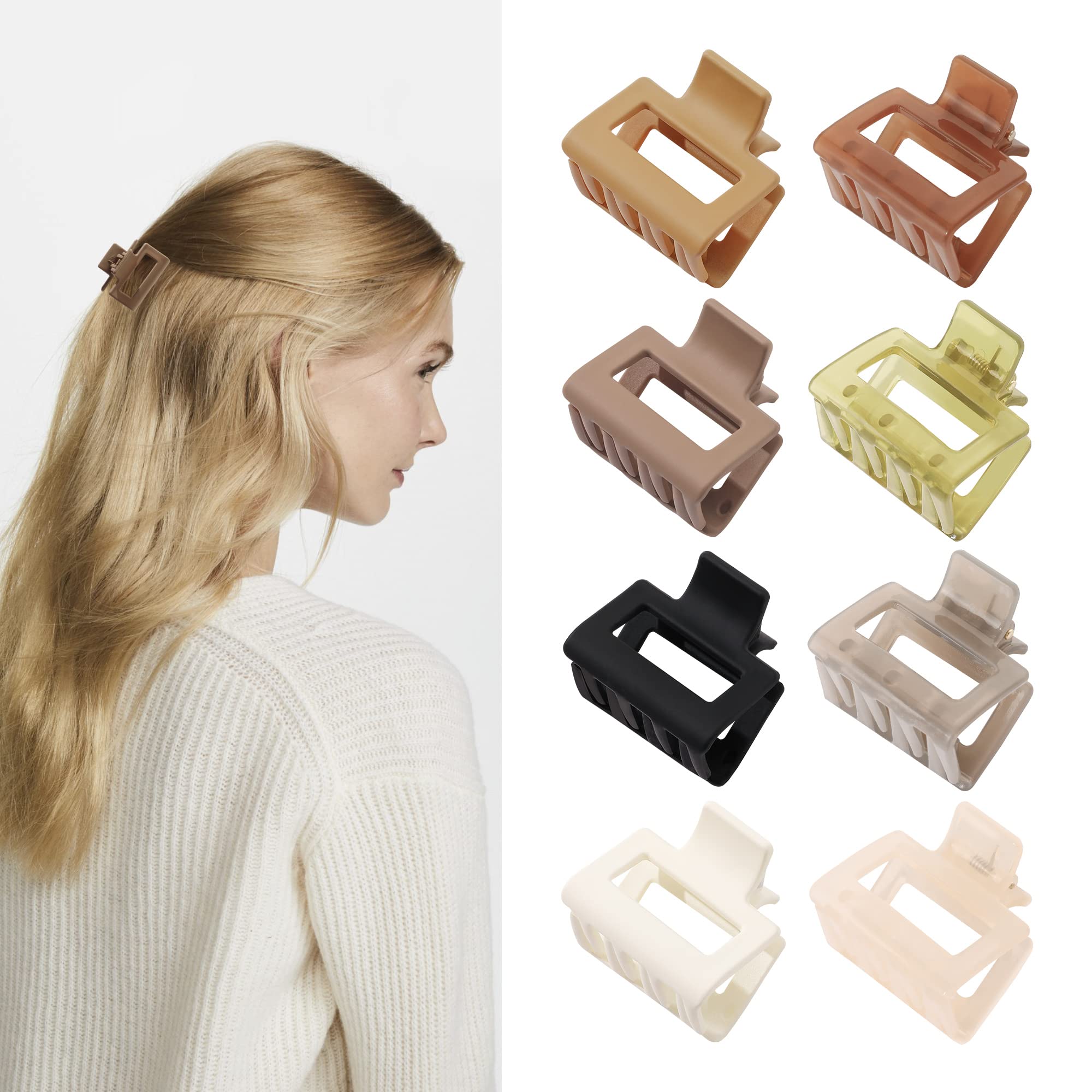 Small No-Slip Claw Hair Clips for Thin to Medium Hair - 1.57 Inch Mini Square Styling Accessories for Women and Girls