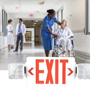 LED Combo Exit Sign Emergency Light, Double Sided with Two LED Flood Lights, Exit Signs for Business with Battery Backup, Fire Resistant UL 94V-0, Commercial Grade Brand: LED Flying Direct