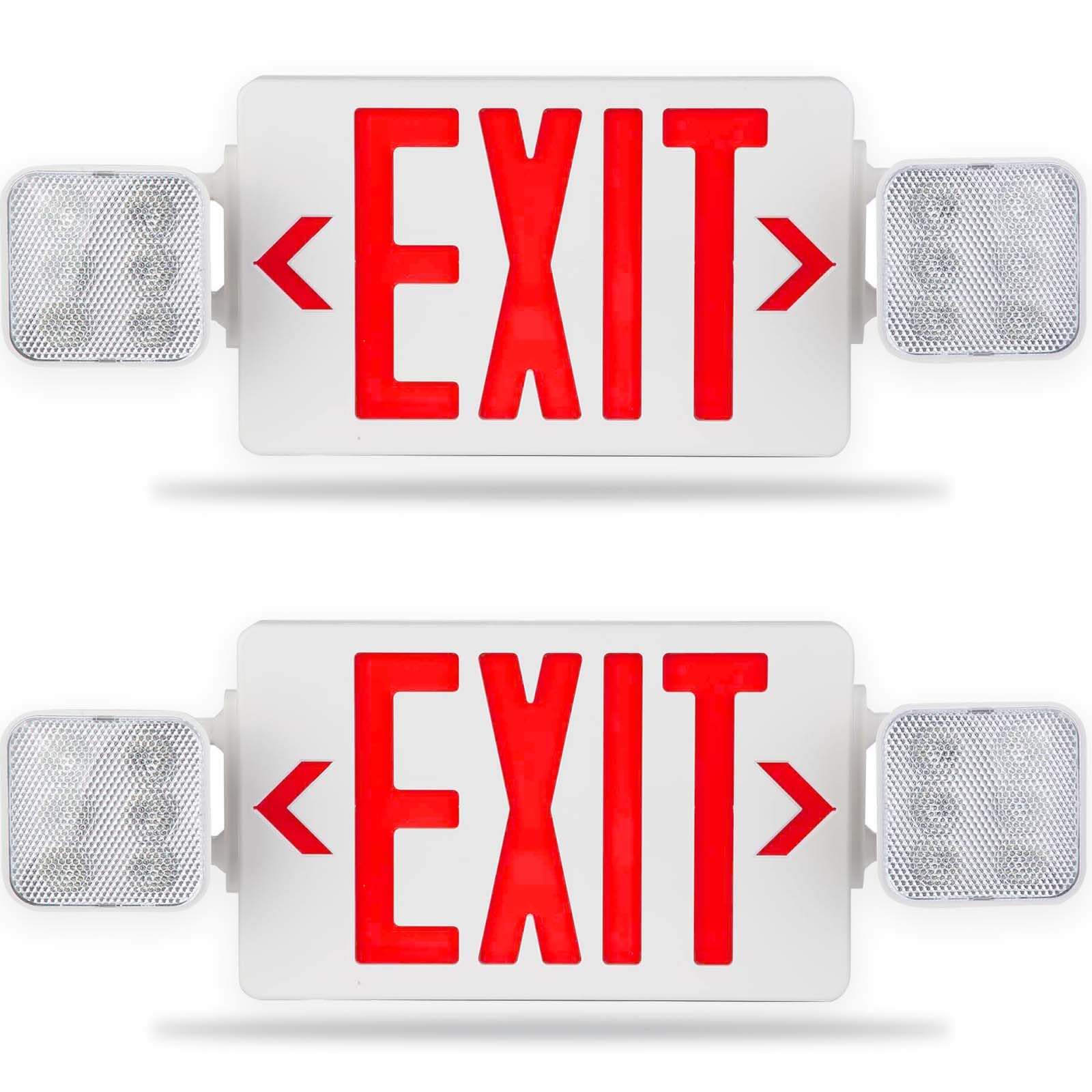 LED Exit Sign with Emergency Light, 90 Minute Battery Backup, 2 Adjustable Head Commercial Lights, Double Sided Red Exit Sign, Fire and Flame Retardant AC 120-277V UL Listed (2-Pack)